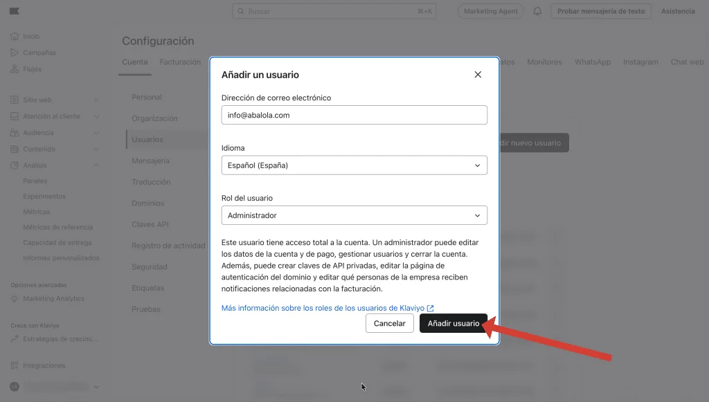 Envía la invitación en Klaviyo