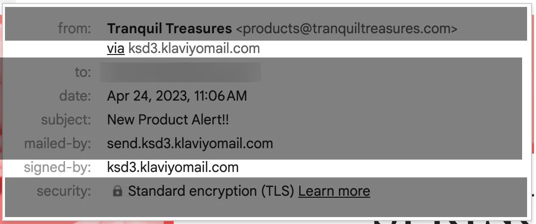 Email details with the signed-by field and DKIM signing domain highlighted